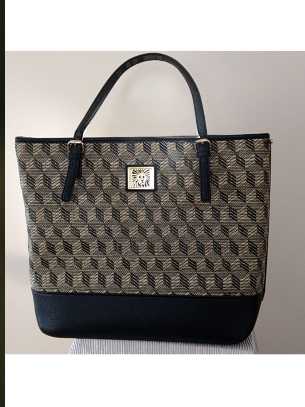 New Anne Klein Black & Beige Geometric Tote